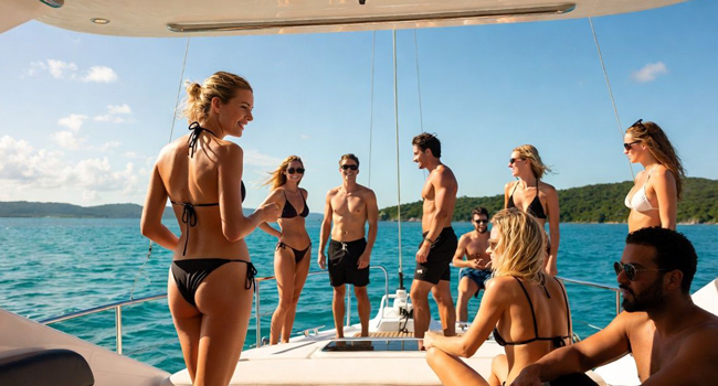Bildungsurlaub Australien mit LISA! – Englisch lernen, Meer und unvergessliche Erlebnisse Erwachsene auf Boot in Australien während eines LISA! Bildungsurlaubs genießen Meer, Sonne und internationale Atmosphäre