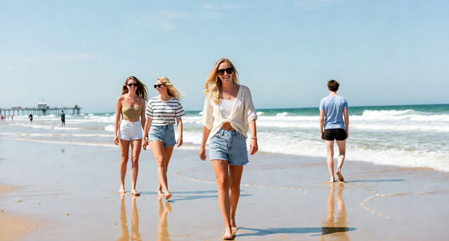  Junge Erwachsene am Strand in Bournemouth England während einer LISA! Sprachreise spazieren am Meer entlang