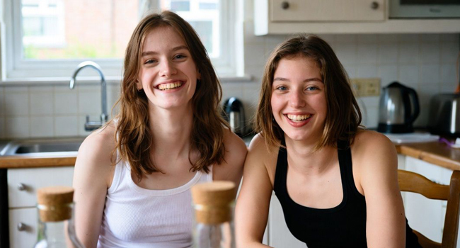 Zwei Teilnehmerinnen in einer Unterkunftsküche in Bournemouth England während einer LISA! Sprachreise