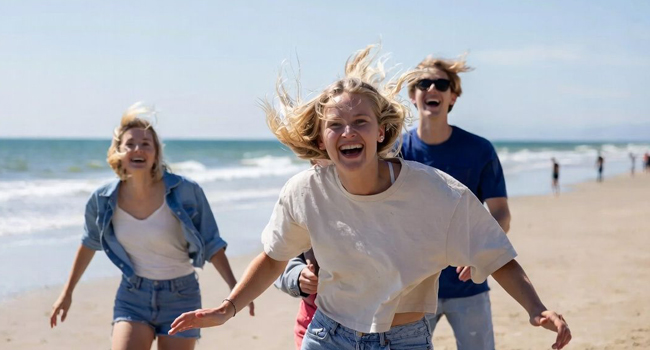  Junge Erwachsene am Strand in Bournemouth während einer LISA! Sprachreise in England haben Spaß am Meer