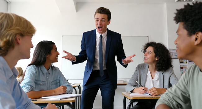 Erwachsene Teilnehmer im Englischunterricht mit Lehrer während einer LISA! Sprachreise in Brighton England