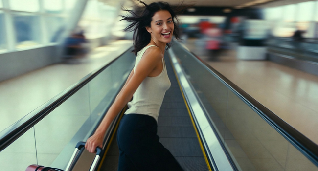  Teilnehmerin mit Koffer bei der Anreise am Flughafen während einer LISA! Sprachreise nach England Brighton