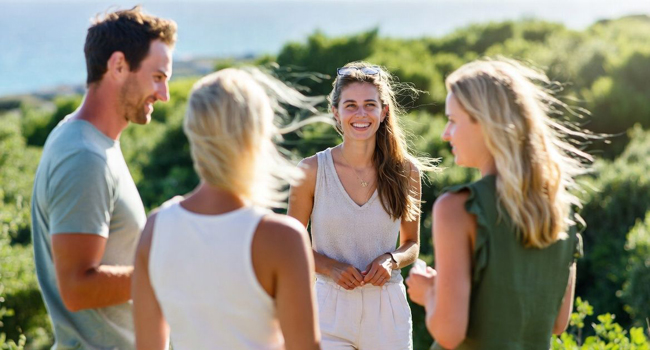  Erwachsene Teilnehmer im Gespräch in der Natur während einer LISA! Sprachreise in Malta