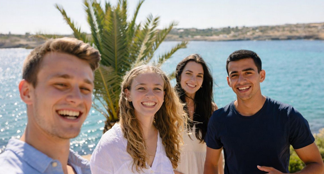 Erwachsene Teilnehmer am Meer in Malta während einer LISA! Sprachreise in internationaler Gruppe