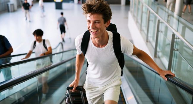 Mann mit Koffer bei Anreise in Seoul während einer LISA! Sprachreise startet motiviert sein Sprachabenteuer in Korea