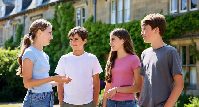 Schüler in der Residenz in Portsmouth während einer LISA! Sprachreise unterhalten sich im Garten der Unterkunft