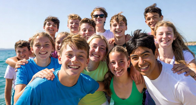  Große Schülergruppe am Meer in Malta während einer LISA! Schülersprachreise im Freizeitprogramm