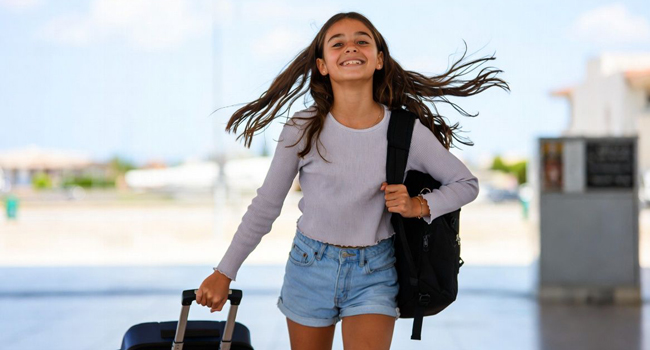 Schülerin mit Koffer bei der Anreise nach Antibes Frankreich während einer LISA! Sprachreise freut sich auf den Aufenthalt