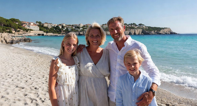 Familie am Strand in Antibes Frankreich während einer LISA! Sprachreise genießt gemeinsam das Meer