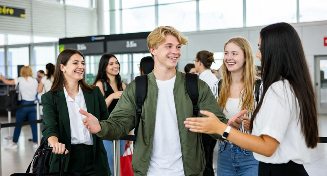 Schülergruppe bei der Ankunft zu einer LISA! Italienisch-Sprachreise für Schüler in Salerno, Italien