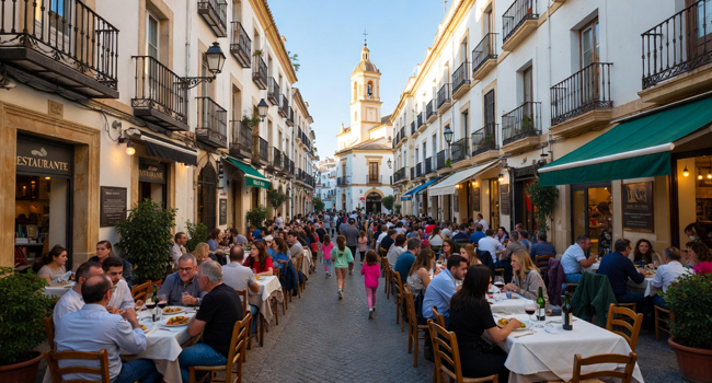 Stadtbild Málaga Restaurants Altstadt viele Menschen