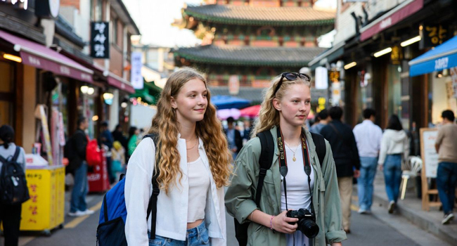  Junge Teilnehmerinnen erkunden eine asiatische Stadt während einer LISA! Sprachreise für Jugendliche und junge Erwachsene