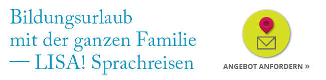 Bildungsurlaub Familie Grafik mit Angebotsbutton für Bildungsurlaub Familie mit LISA! Sprachreisen