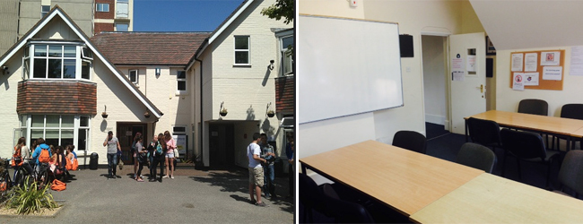 LISA-Sprachreisen-Schueler-Englisch-England-Bournemouth-Schule-Garten-Hof-Klassenzimmer