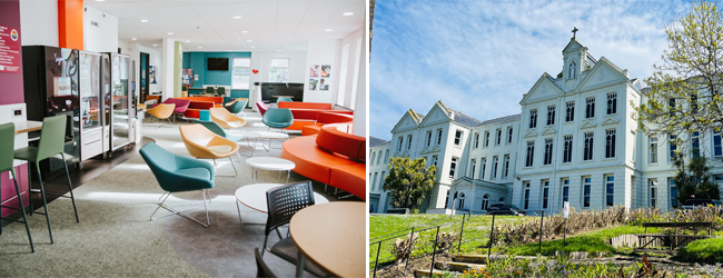 Gebäude und Lounge an der LISA! Sprachschule in Jersey