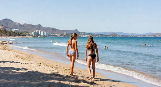 100% Sicherheit Sprachreisen Málaga für Schüler mit Sicherheitskonzept LISA! Sprachreisen 2 Mädchen am Strand sehr sicher mit LISA! Sprachreisen